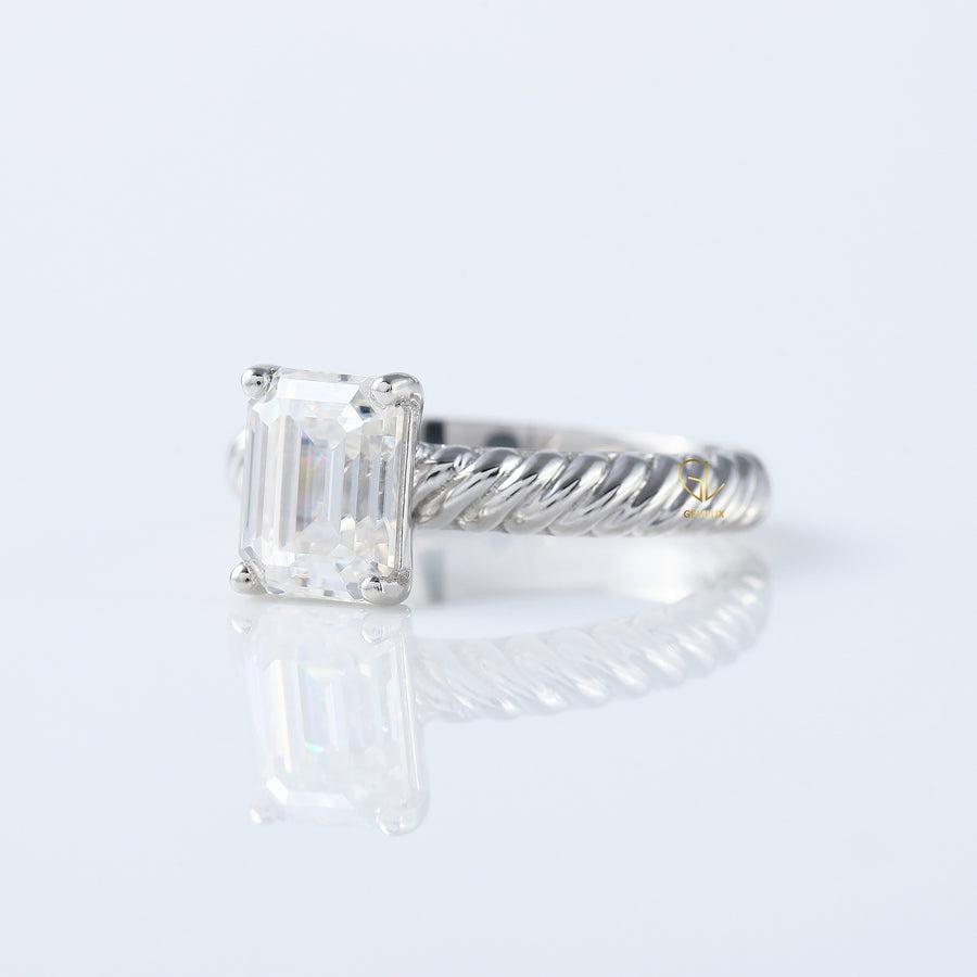 Twisted Emerald Cut Lab Grown Wire Rope Solitaire Ring