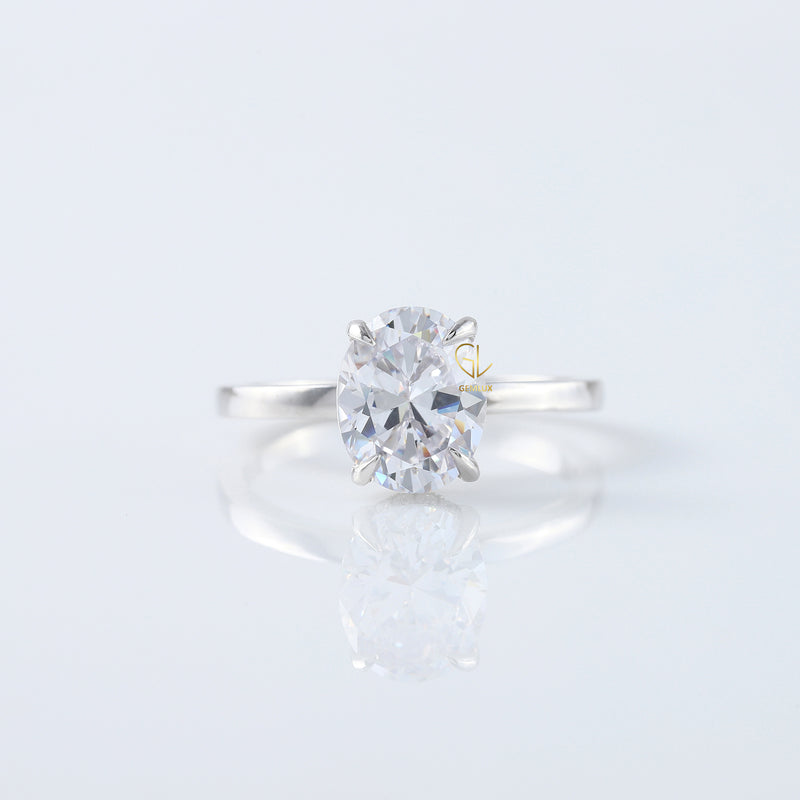 Oval Cut Moissanite Hidden Halo Engagement Ring