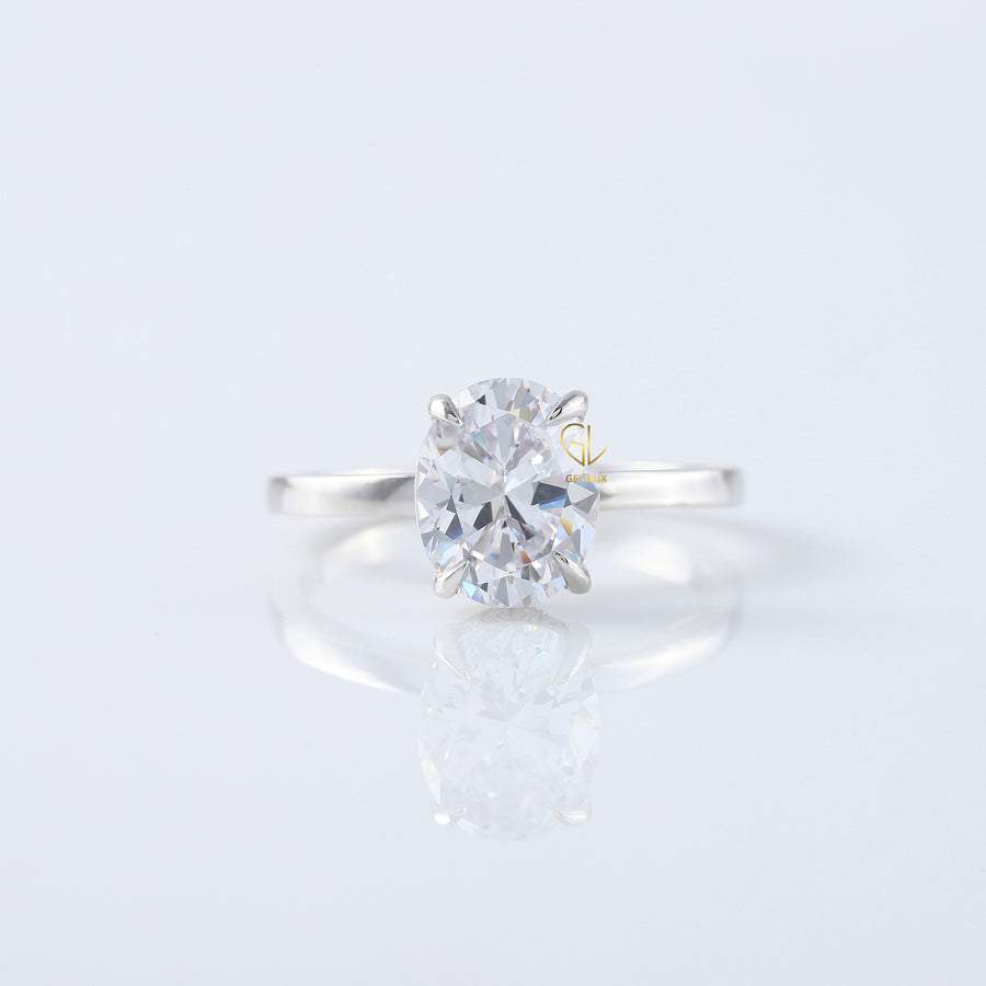 Oval Cut Moissanite Hidden Halo Engagement Ring