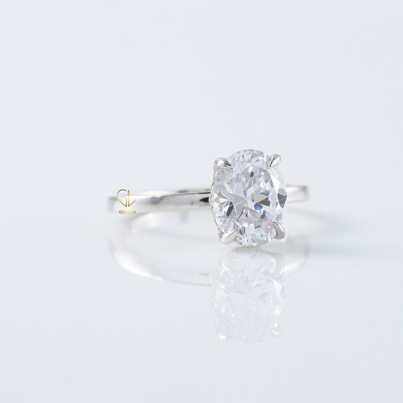 Oval Cut Moissanite Hidden Halo Engagement Ring