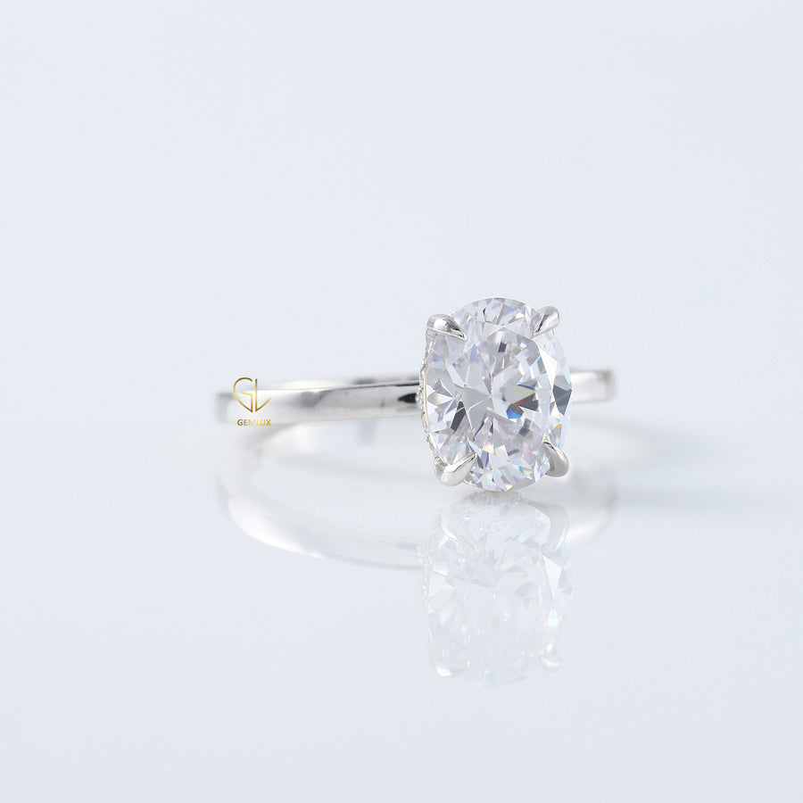 Oval Cut Moissanite Hidden Halo Engagement Ring