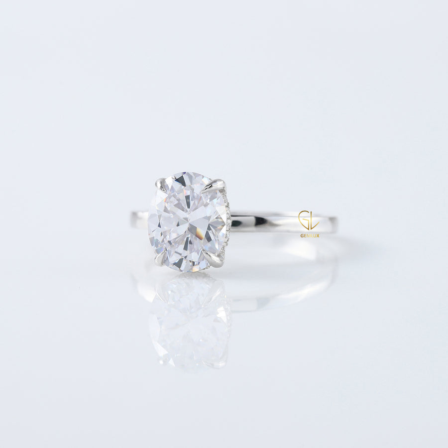 Oval Cut Moissanite Hidden Halo Engagement Ring