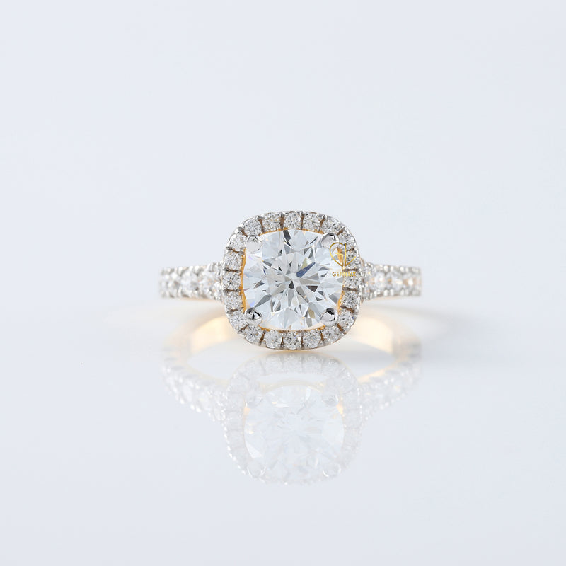 Cushion Cut Moissanite Halo Accent Ring