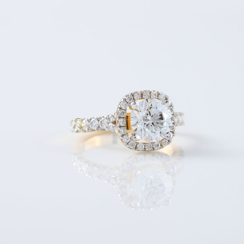 Cushion Cut Moissanite Halo Accent Ring