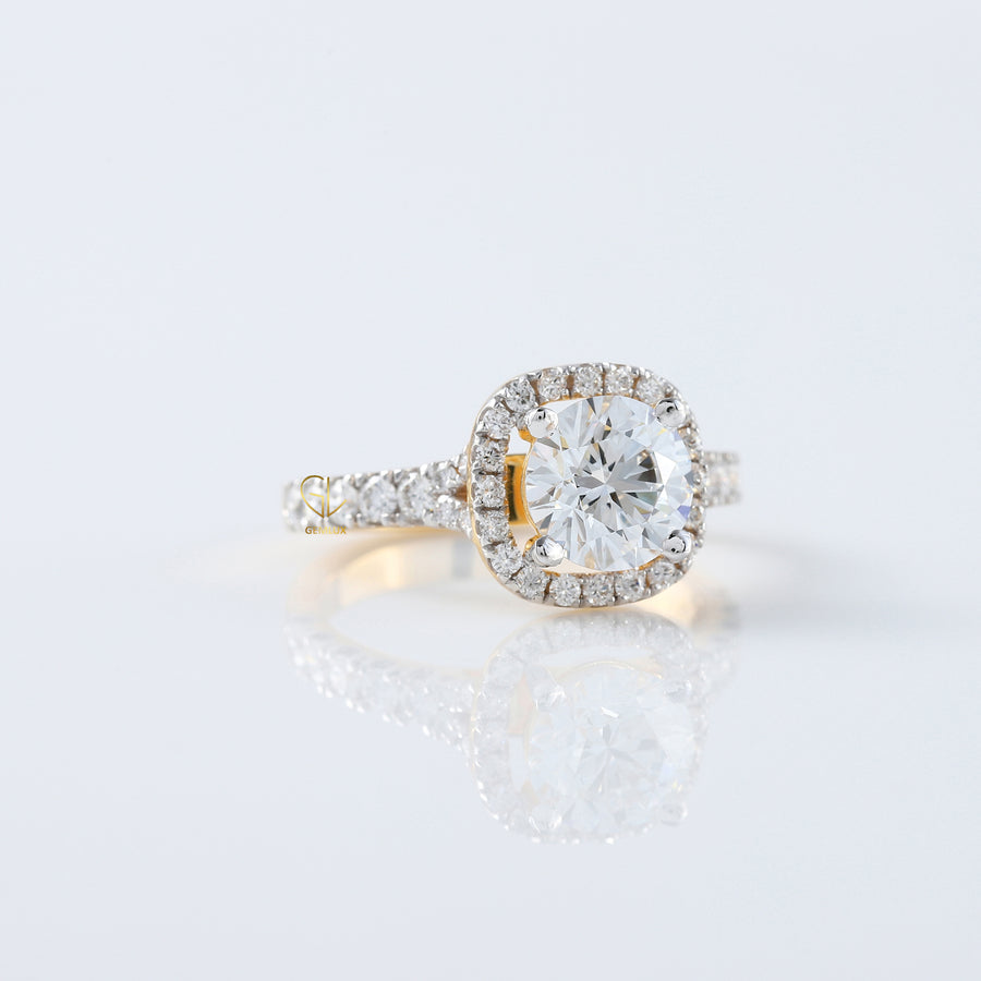 Cushion Cut Moissanite Halo Accent Ring