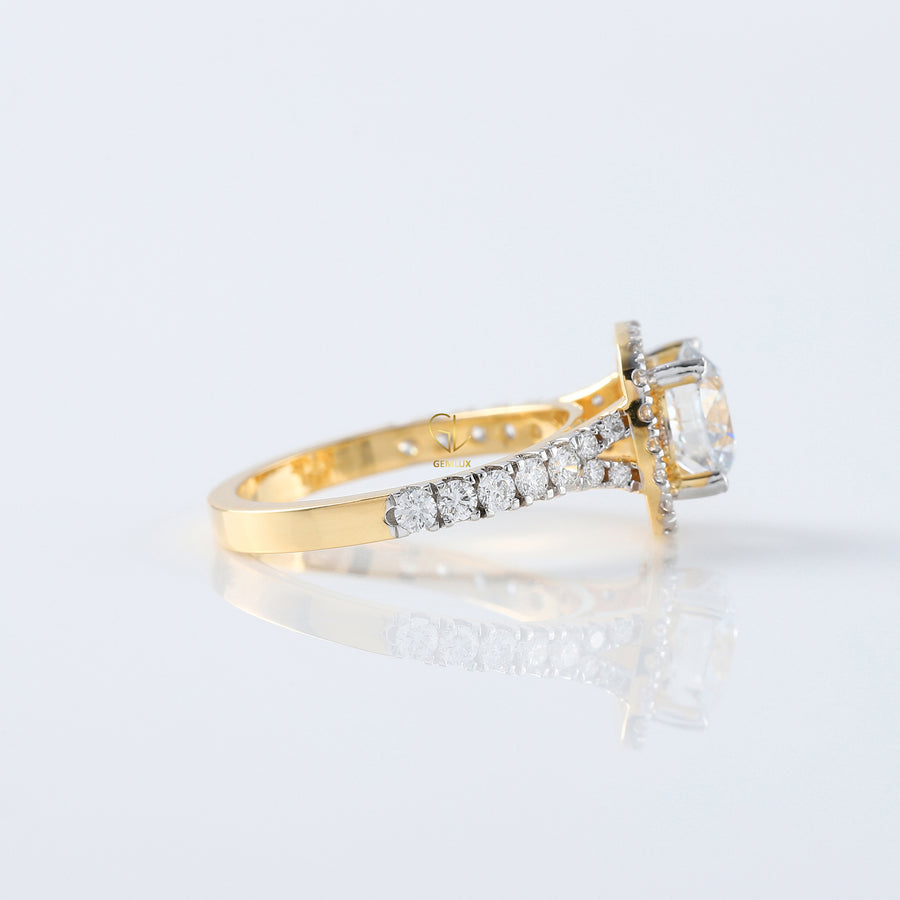 Cushion Cut Moissanite Halo Accent Ring