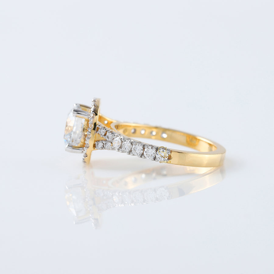 Cushion Cut Moissanite Halo Accent Ring