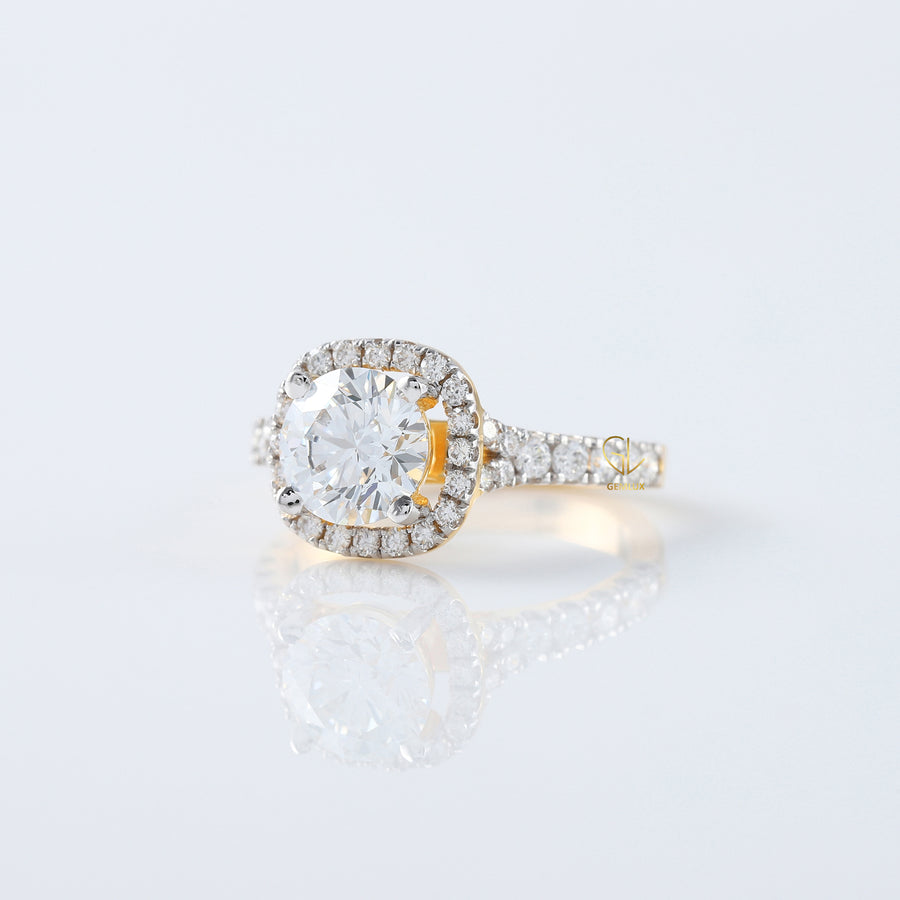 Cushion Cut Moissanite Halo Accent Ring