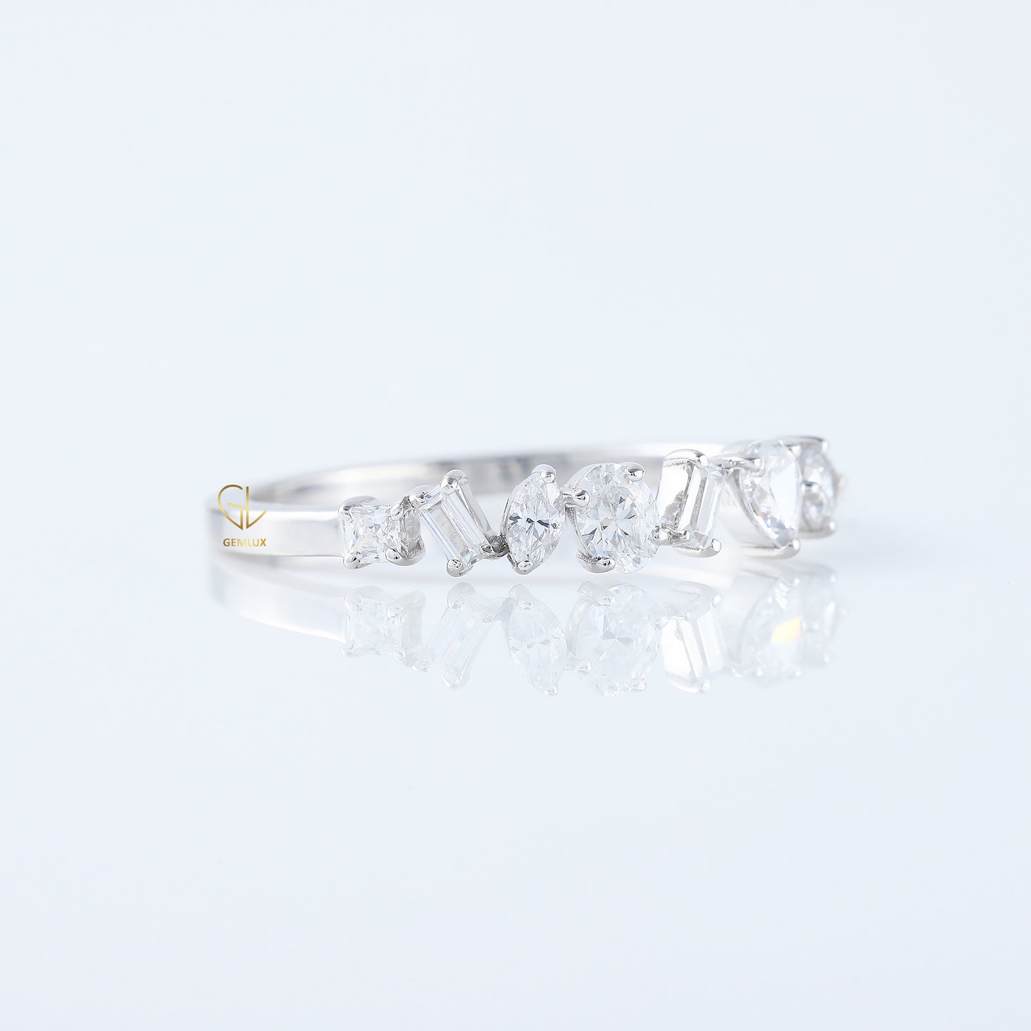 Seven Stone Fancy Cut Moissanite Stackable Wedding Band