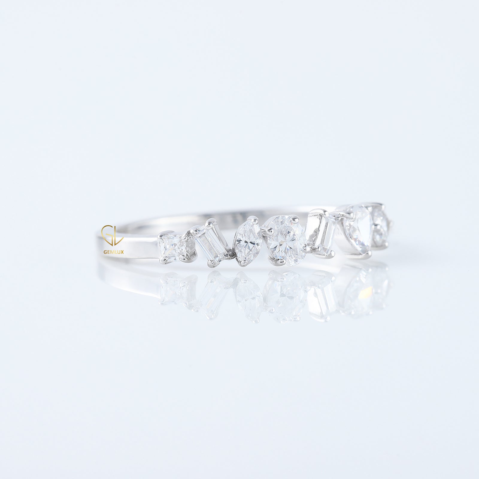Seven Stone Fancy Cut Moissanite Stackable Wedding Band