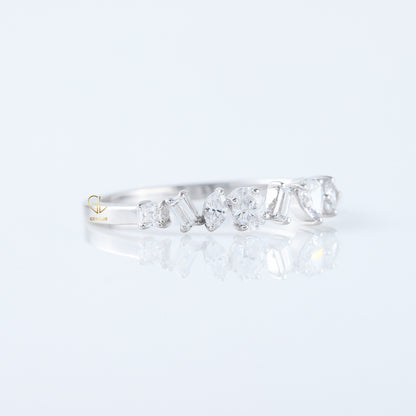 Seven Stone Fancy Cut Moissanite Stackable Wedding Band