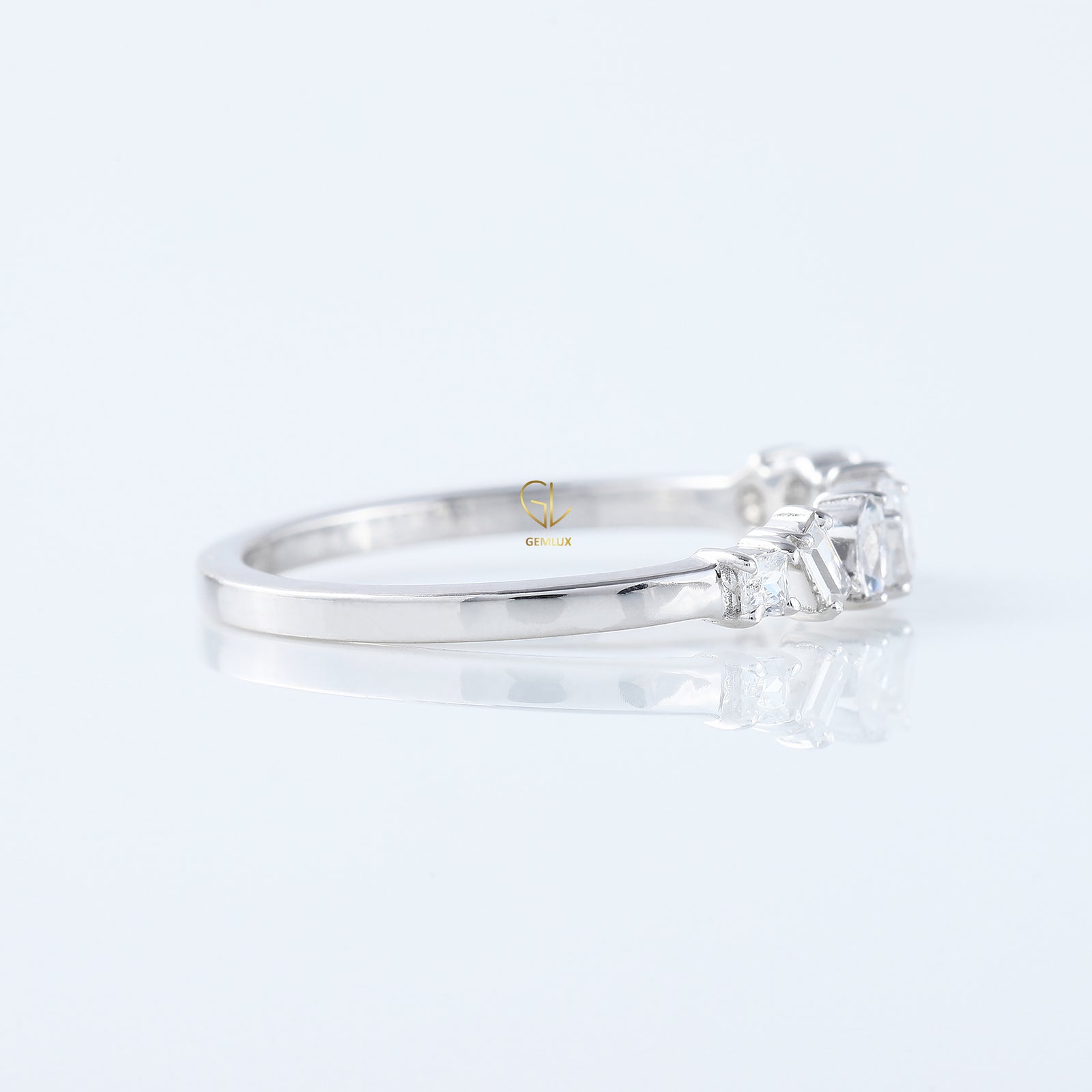 Seven Stone Fancy Cut Moissanite Stackable Wedding Band