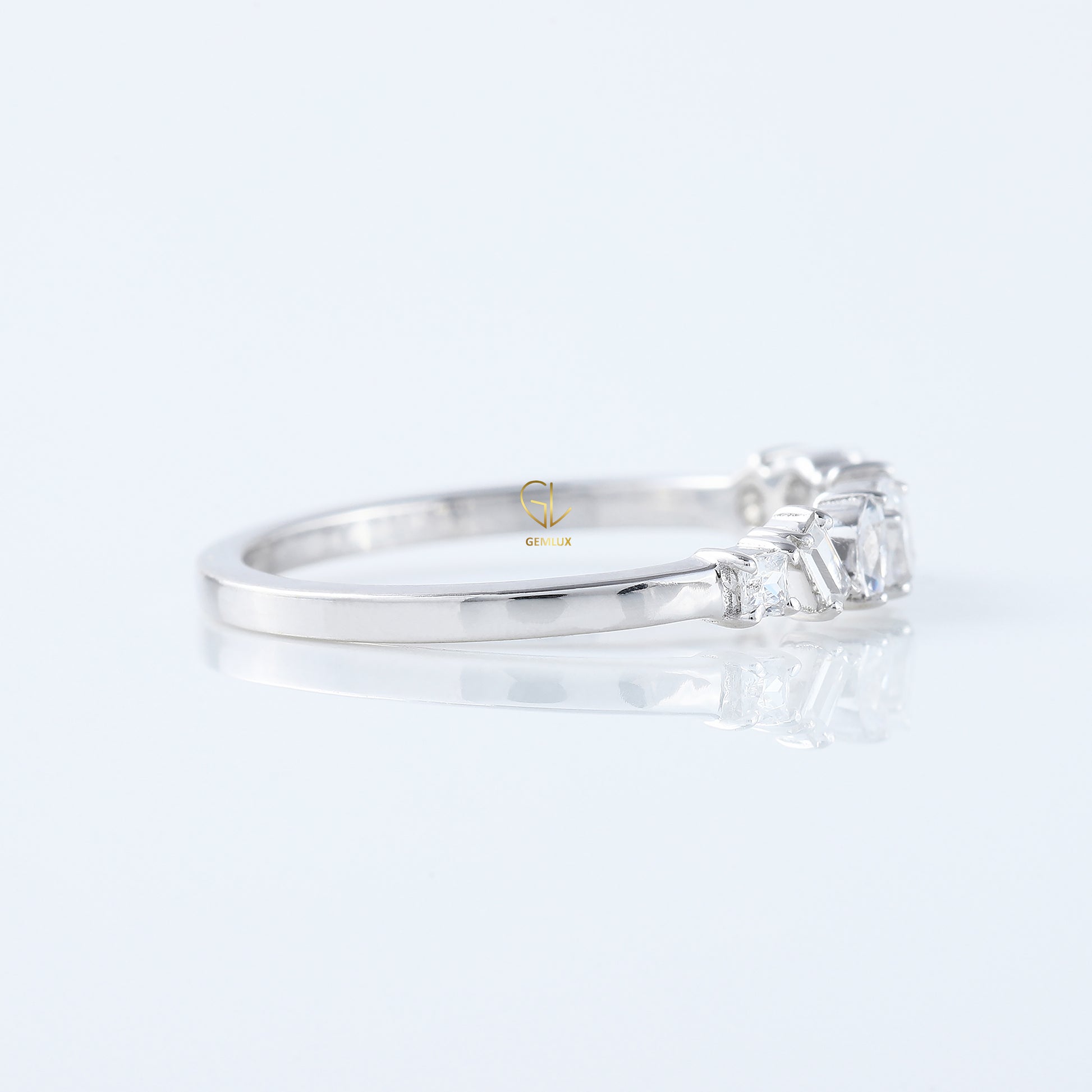 Seven Stone Fancy Cut Moissanite Stackable Wedding Band