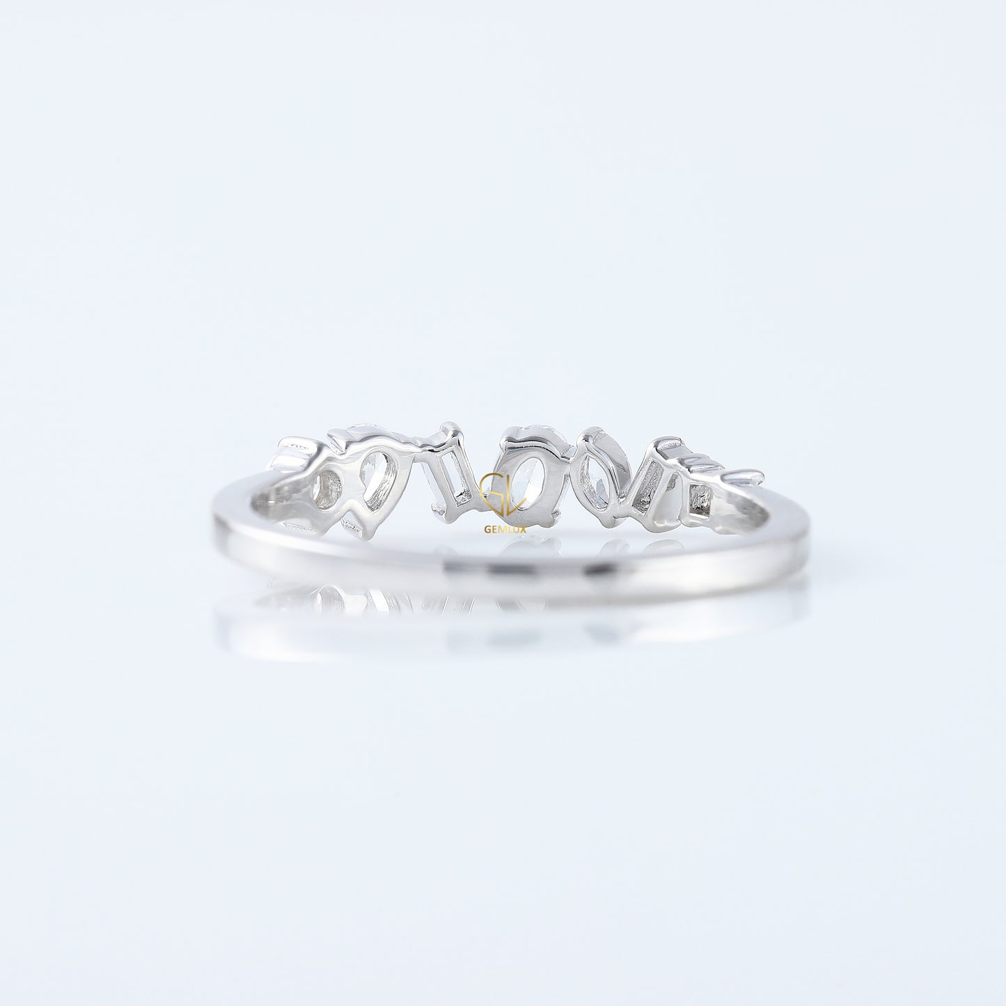 Seven Stone Fancy Cut Moissanite Stackable Wedding Band