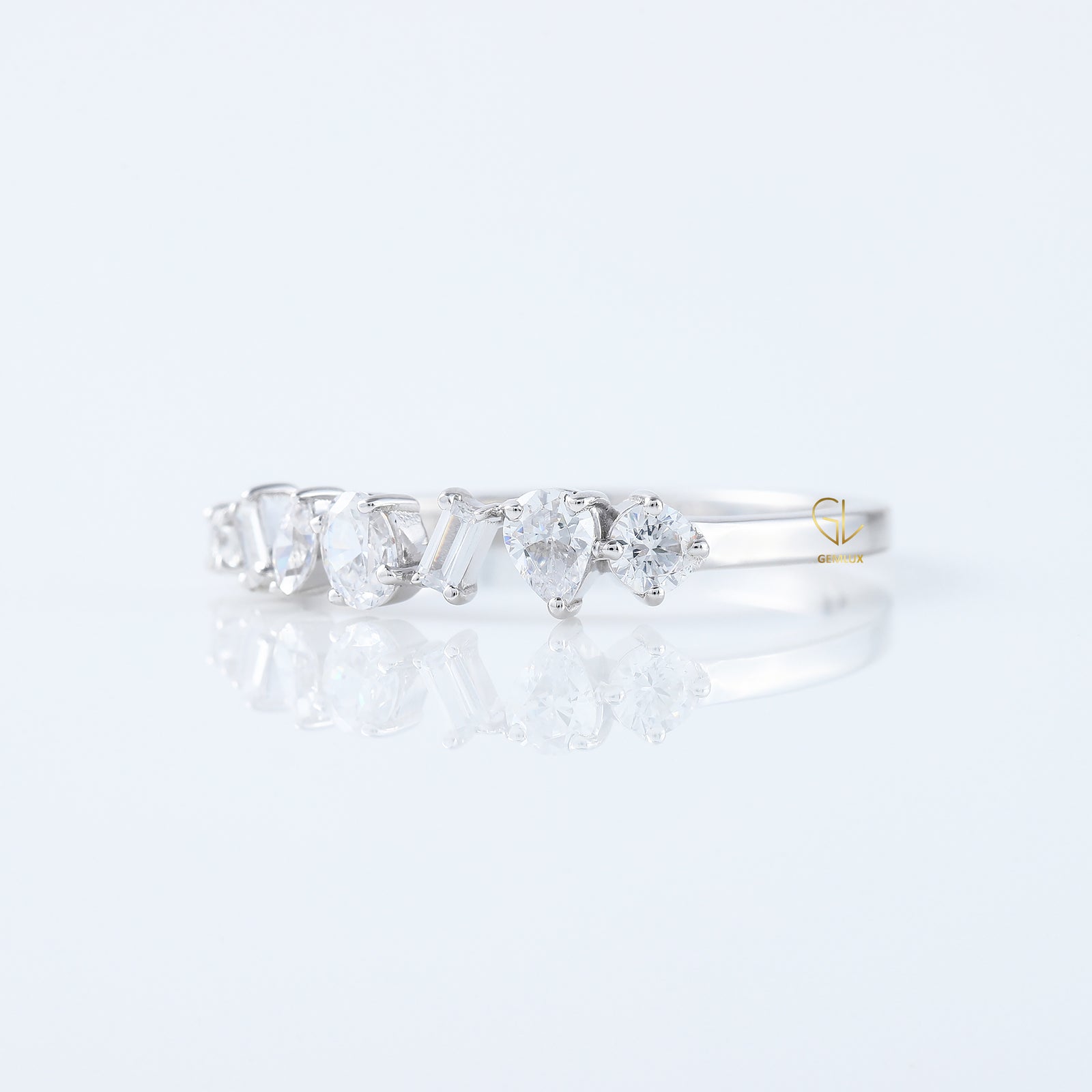 Seven Stone Fancy Cut Moissanite Stackable Wedding Band