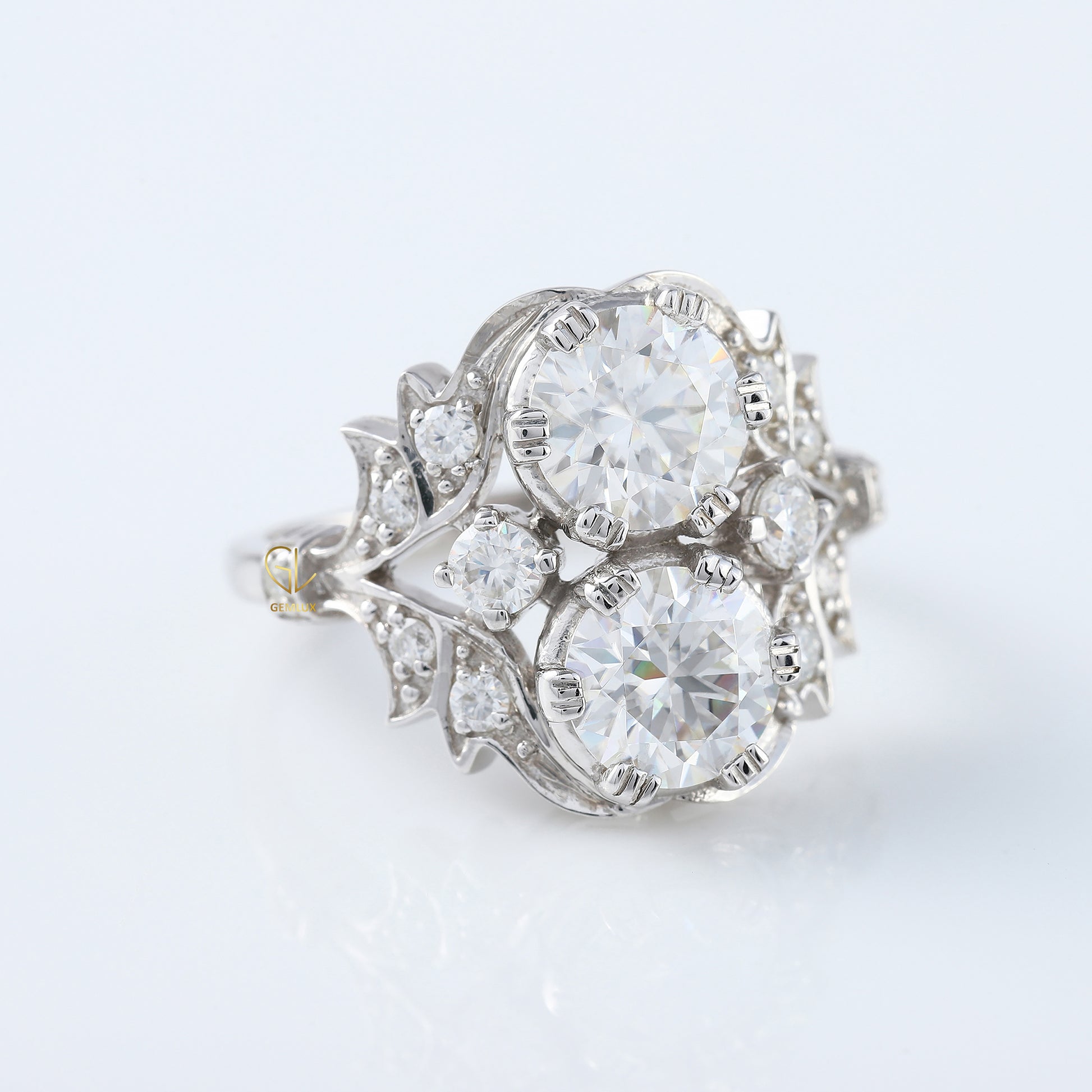 Two Stone Moissanite Art Deco Antique Ring