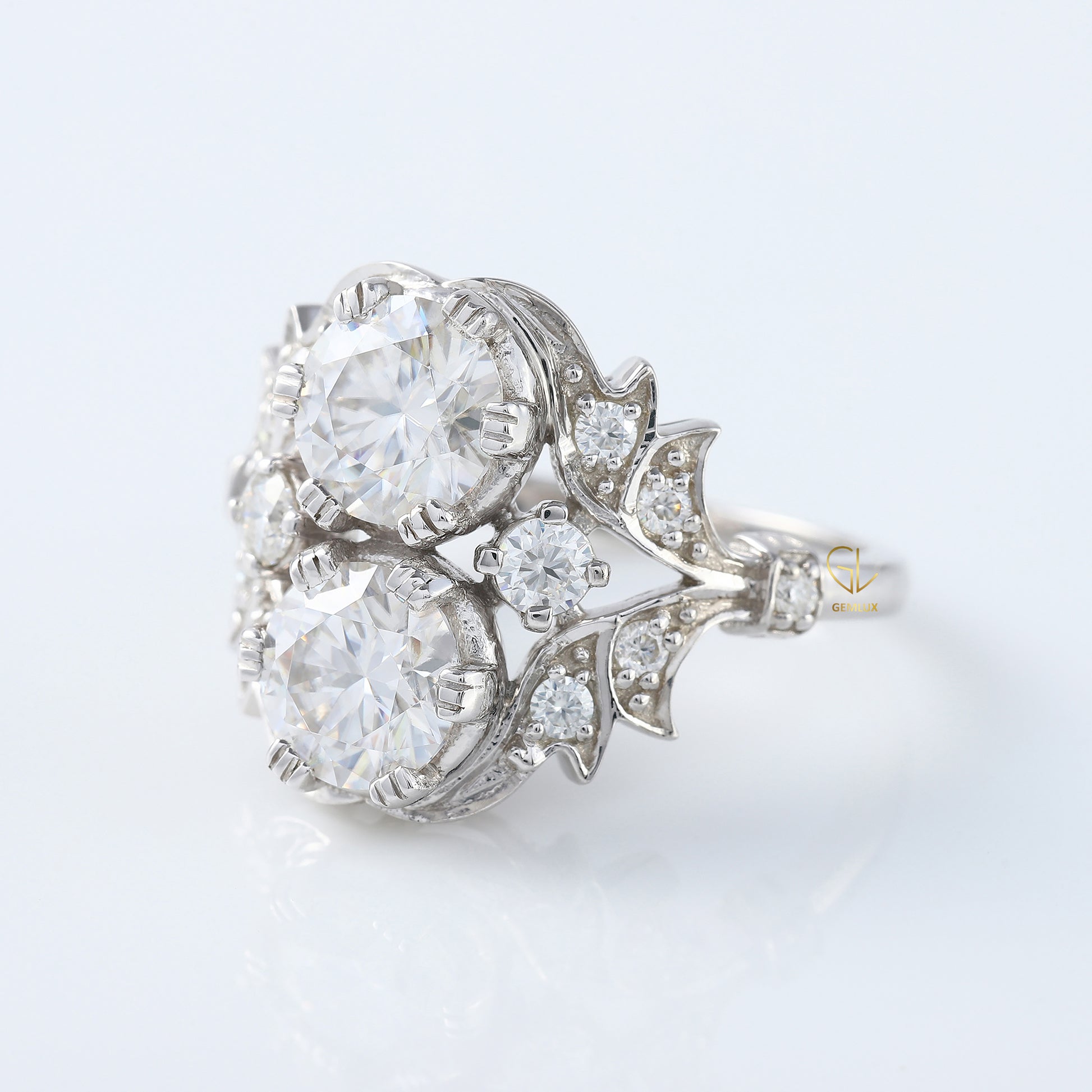 Two Stone Moissanite Art Deco Antique Ring