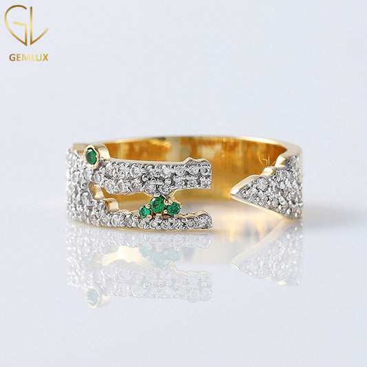 Green Eye Crocodile Rings, Adjustable Alligator Open Ring, 14K Solid Gold Moissanite Ring