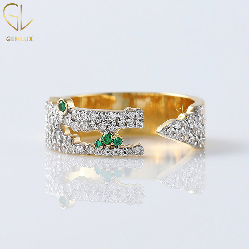 Green Eye Crocodile Rings, Adjustable Alligator Open Ring, 14K Solid Gold Moissanite Ring