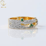Green Eye Crocodile Rings, Adjustable Alligator Open Ring, 14K Solid Gold Moissanite Ring