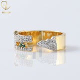 Green Eye Crocodile Rings, Adjustable Alligator Open Ring, 14K Solid Gold Moissanite Ring