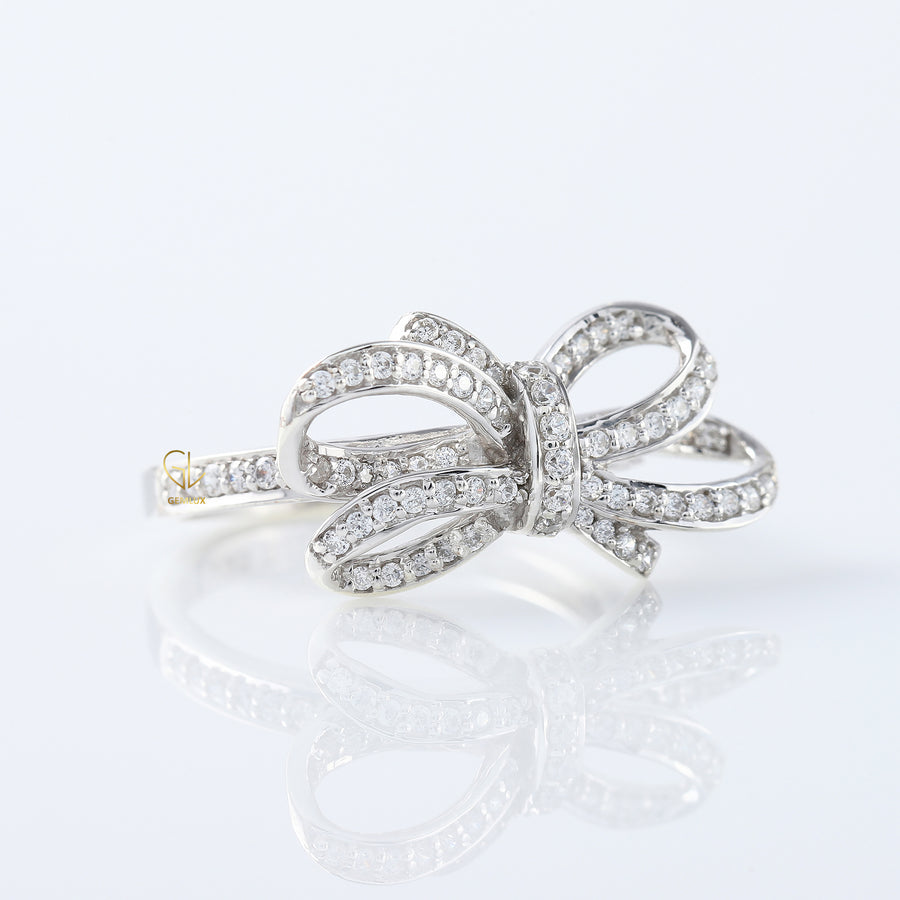 Round Cut Lab Grown Bow Knot Engagement Ring