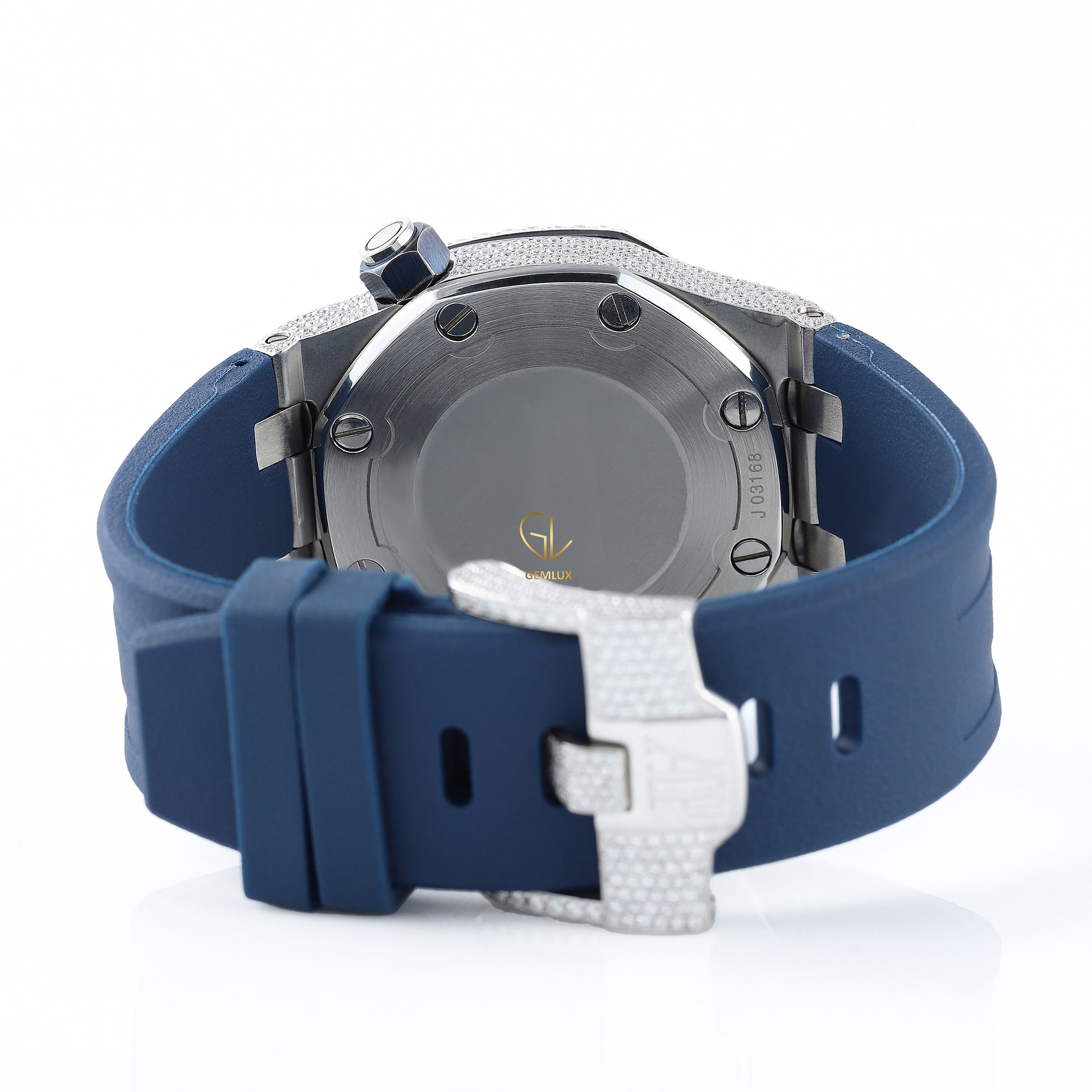 Iced Out Dial D VVS Moissanite Blue Rubber Strap Watch