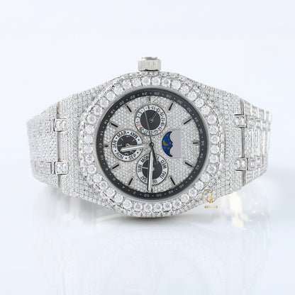 Stainless Steel VVS Moissanite Diamond Auto Date Watch For Men