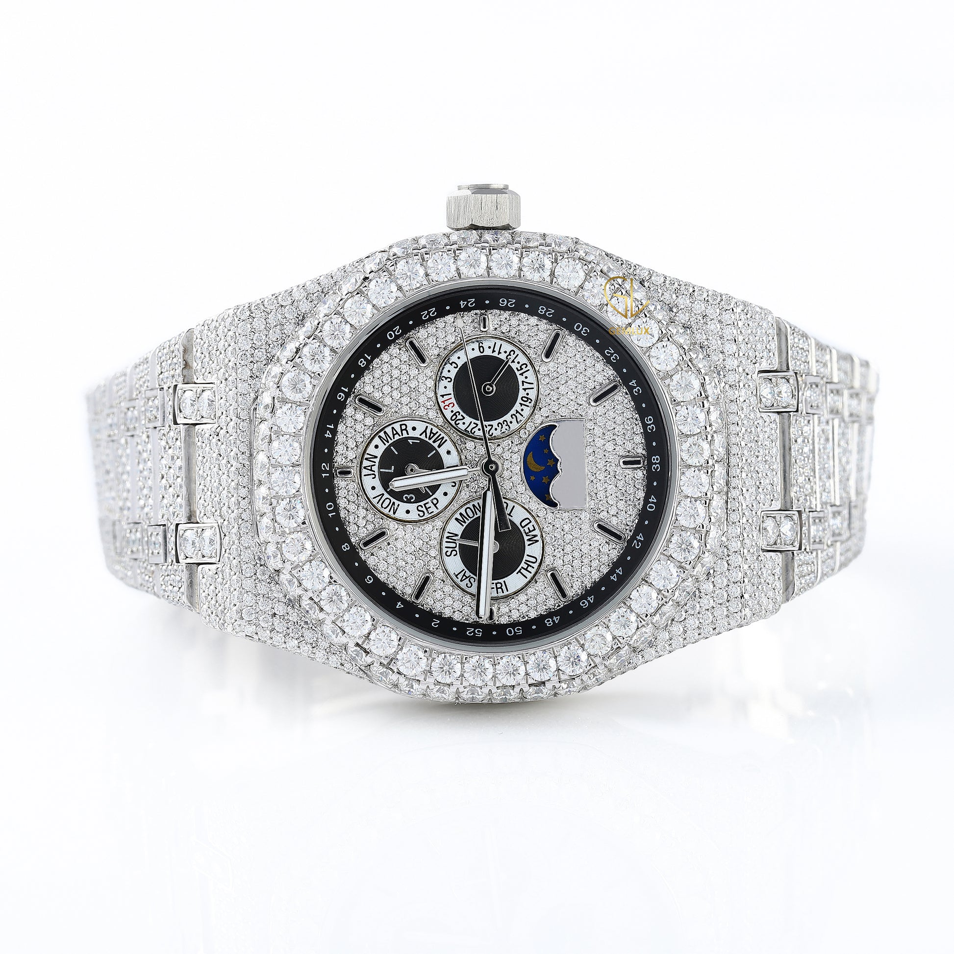 Chronograph Stainless Steel Iced Out VVS Moissanite Watch