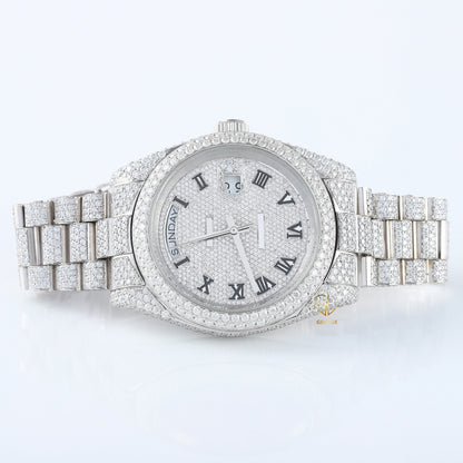 Roman Dial Icy Moissanite Diamond Auto Date Hip Hop Watch