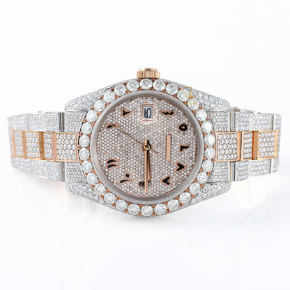 Arabic Dial Iced Out VVS Moissanite Rose Gold Plated Two Tone Watch