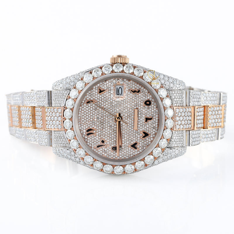 Arabic Dial Iced Out VVS Moissanite Rose Gold Plated Two Tone Watch