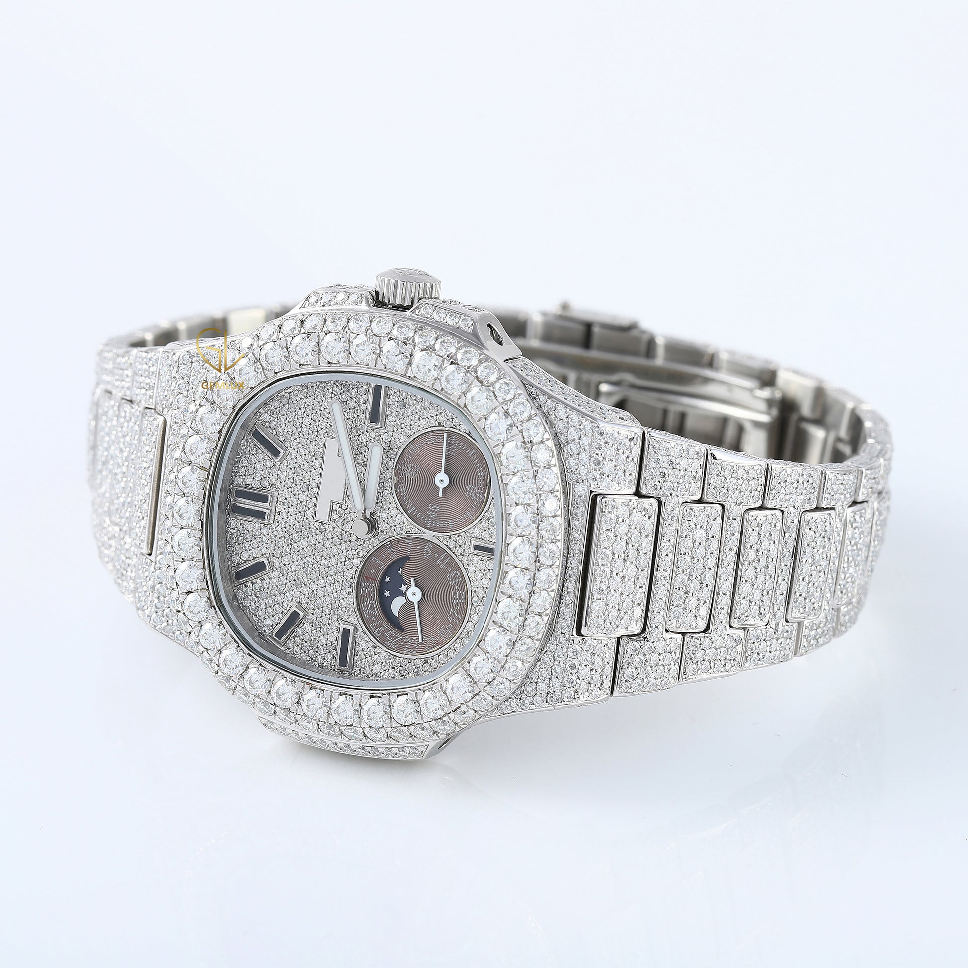 Auto Date Feature Iced Out Moissanite Diamond Hip Hop Watch