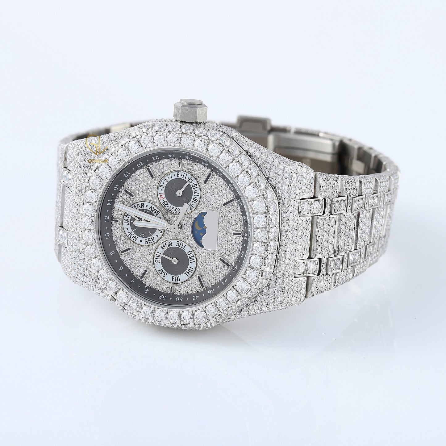 Stainless Steel VVS Moissanite Diamond Auto Date Watch For Men