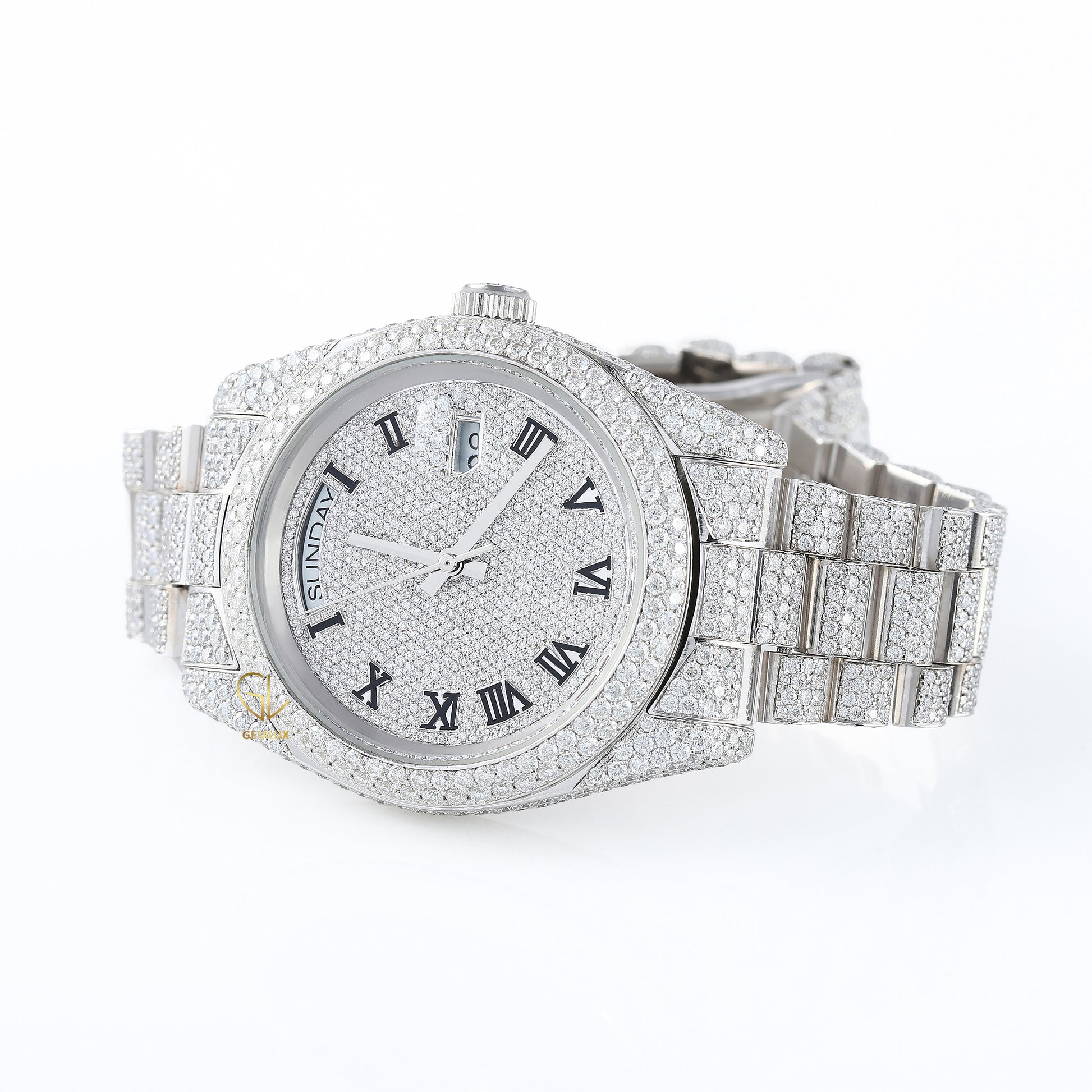 Roman Dial Iced Out D VVS Moissanite Watch
