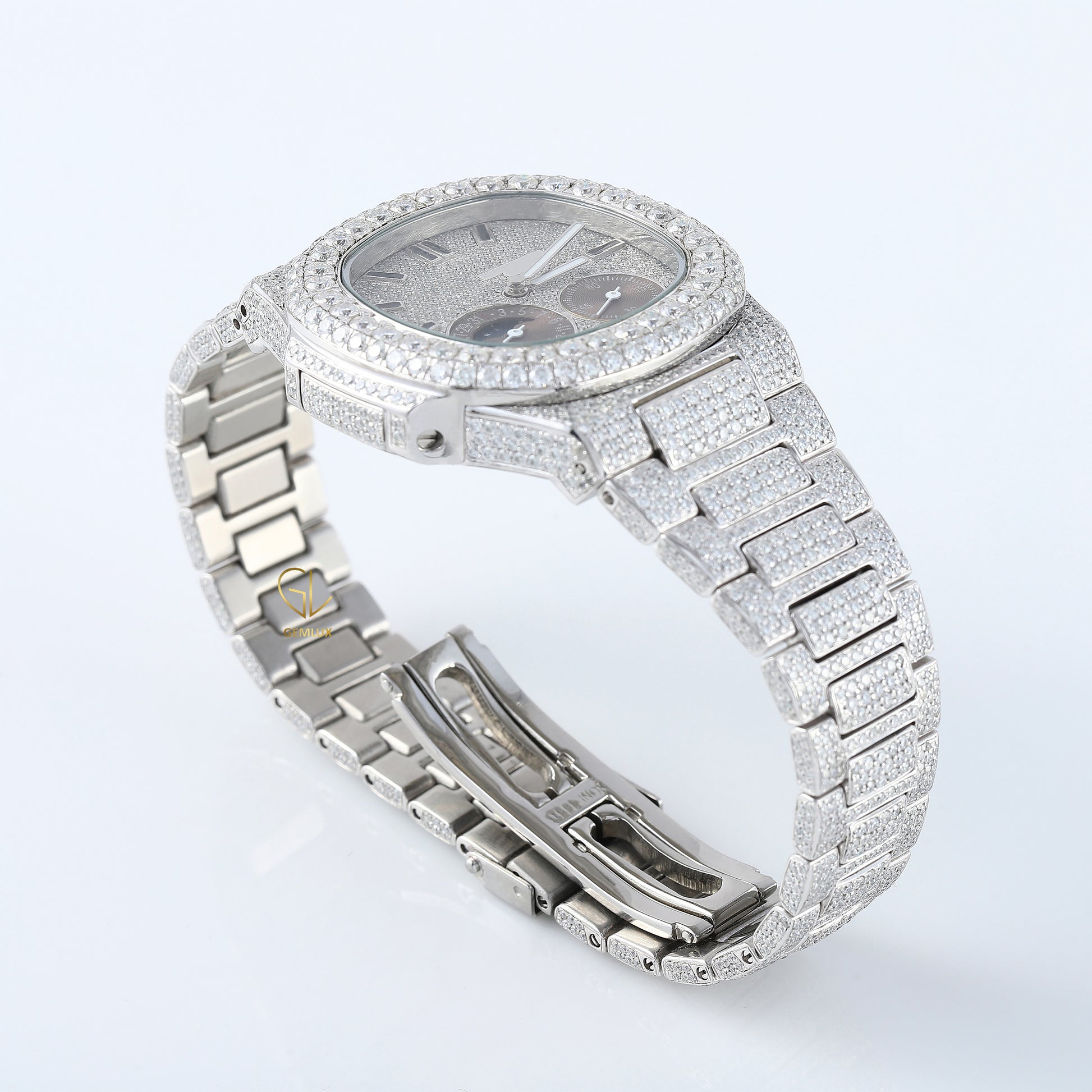 Auto Date Feature Iced Out Moissanite Diamond Hip Hop Watch