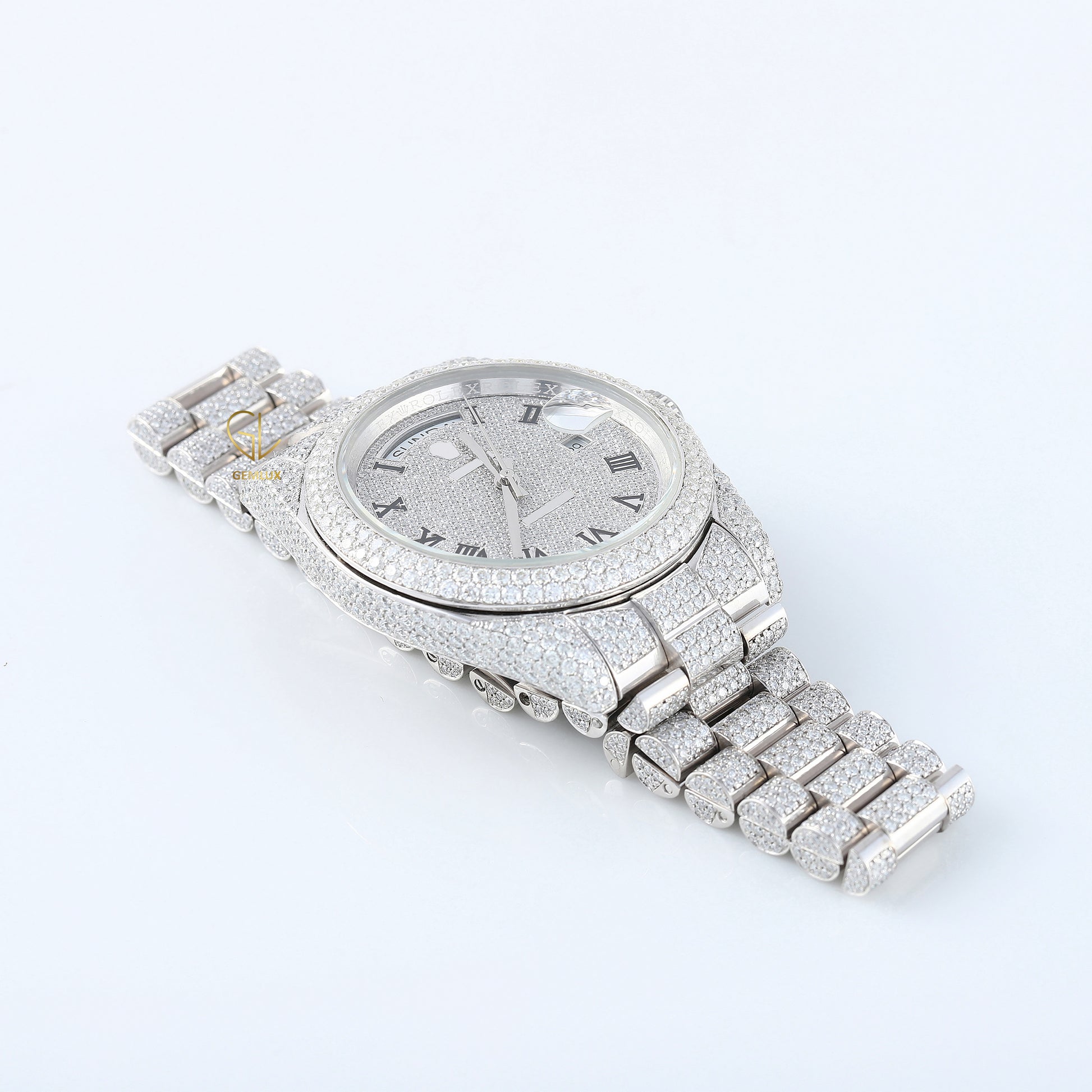 Roman Dial Icy Moissanite Diamond Auto Date Hip Hop Watch