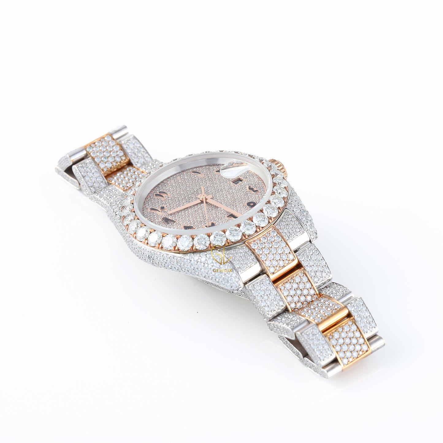 Arabic Dial Iced Out VVS Moissanite Rose Gold Plated Two Tone Watch