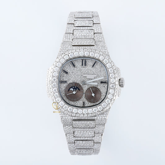 Fully Iced Out Round Shape Moissanite Watch, Men's Automatic Watch Hip Hop Watch