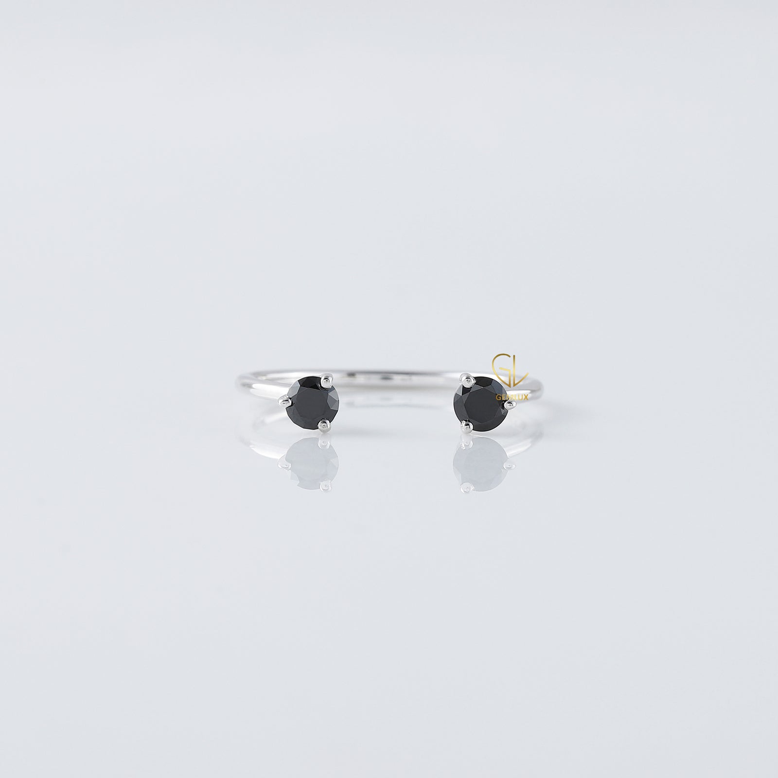Open Cuff Black Round Moissanite Cut Engagement Ring