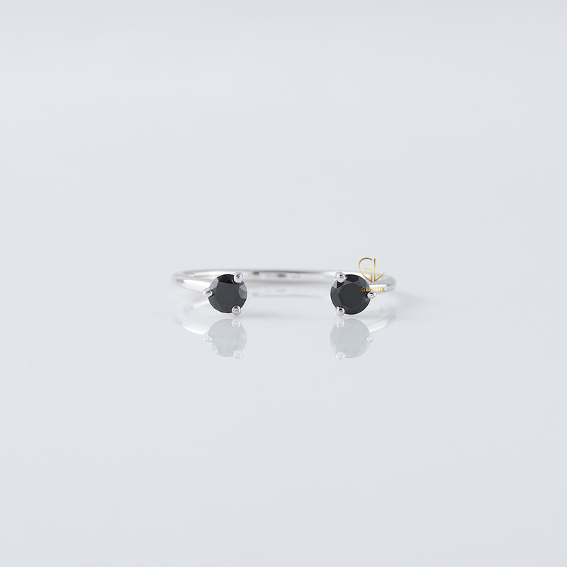 Black Round Moissanite Open Cuff Ring