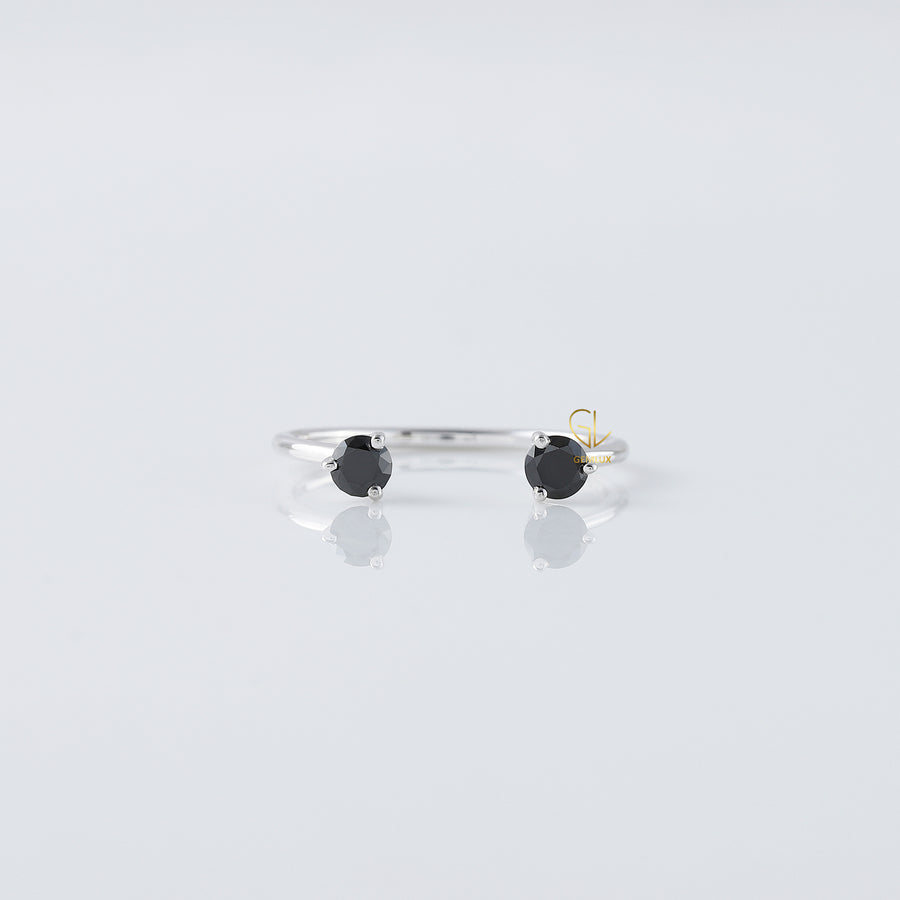 Black Round Moissanite Open Cuff Ring