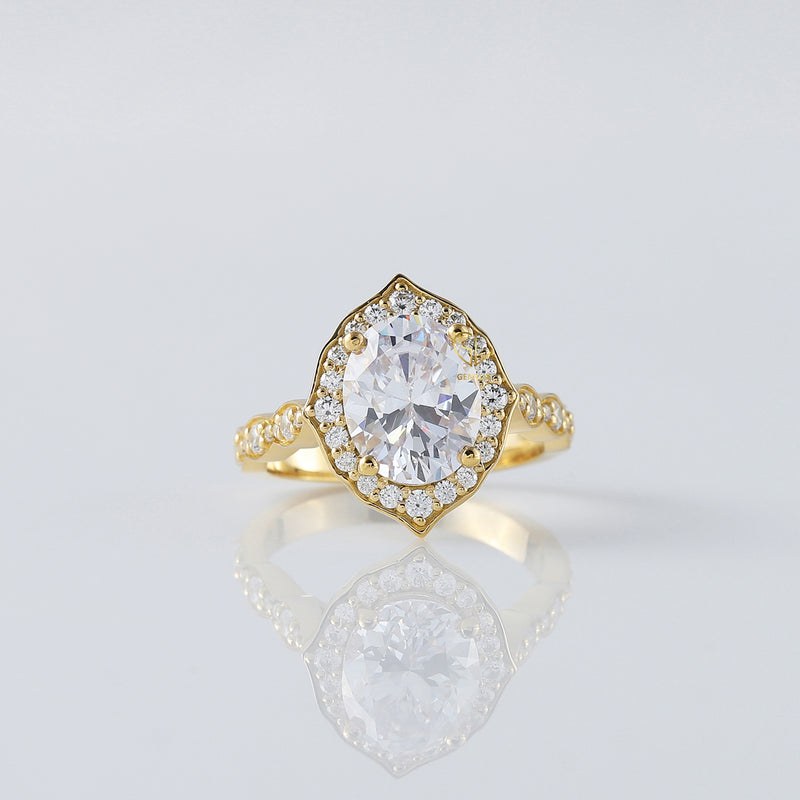 2.5 CT Oval Moissanite Halo Vintage Ring
