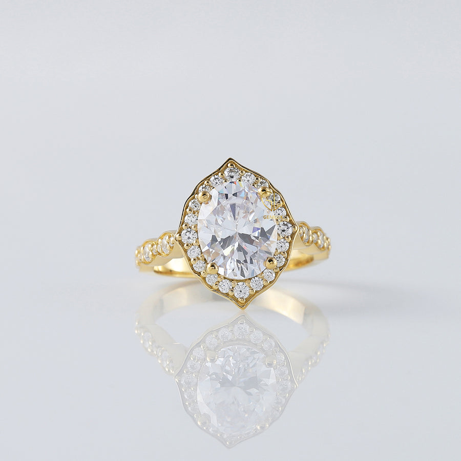 2.5 CT Oval Moissanite Halo Vintage Ring