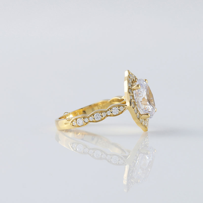 2.5 CT Oval Moissanite Halo Vintage Ring