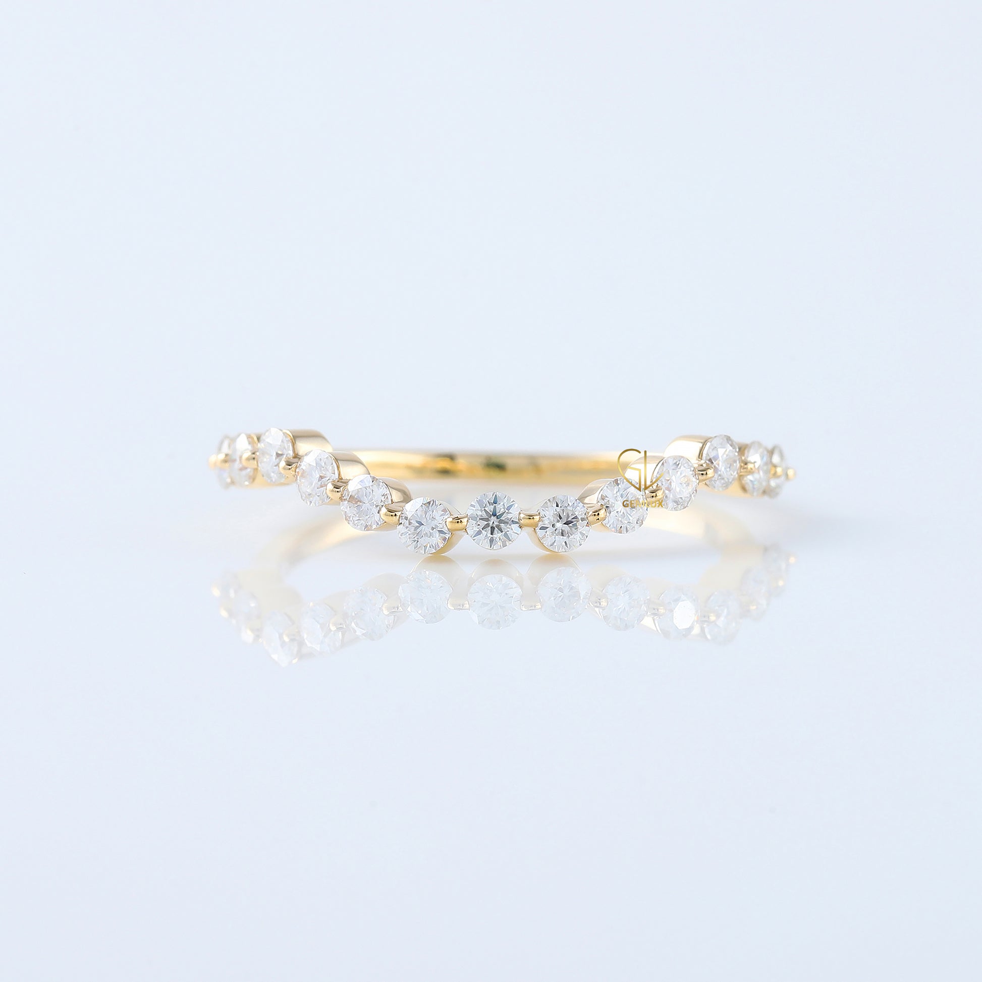 Round Cut Moissanite Diamond Curved Wedding Band