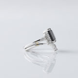 Black Emerald Cut Moissanite Diamond Ring With Curved Matching Bridal Ring Set