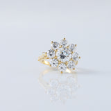Round Cut Moissanite Diamond Floral Halo Engagement Ring