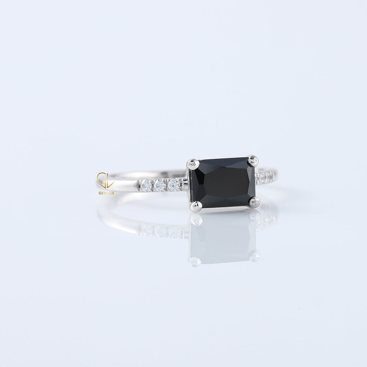 East to West 1.5 Ct Radiant Cut Moissanite Solitaire With Accent Ring