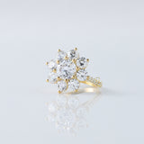 Round Cut Moissanite Diamond Floral Halo Engagement Ring